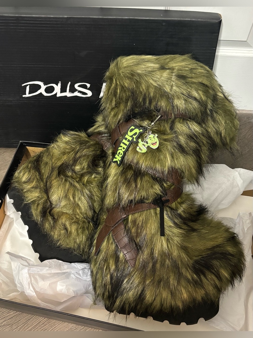NIB Dolls Kill x Shrek Instincts Faux Fur Boots